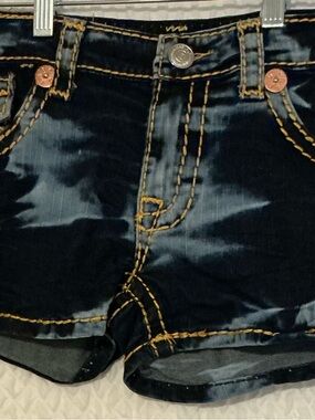 True Religion Dark Blue Washed Jeans with Yellow-Gold Stitching